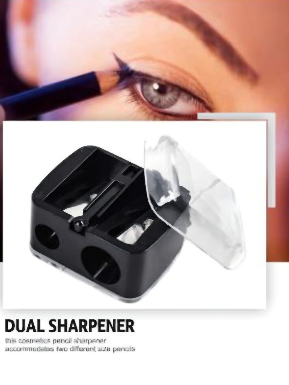 Dual Hole Pencil Sharpener Designed For Makeup With Clear Plastic Shaving Cover